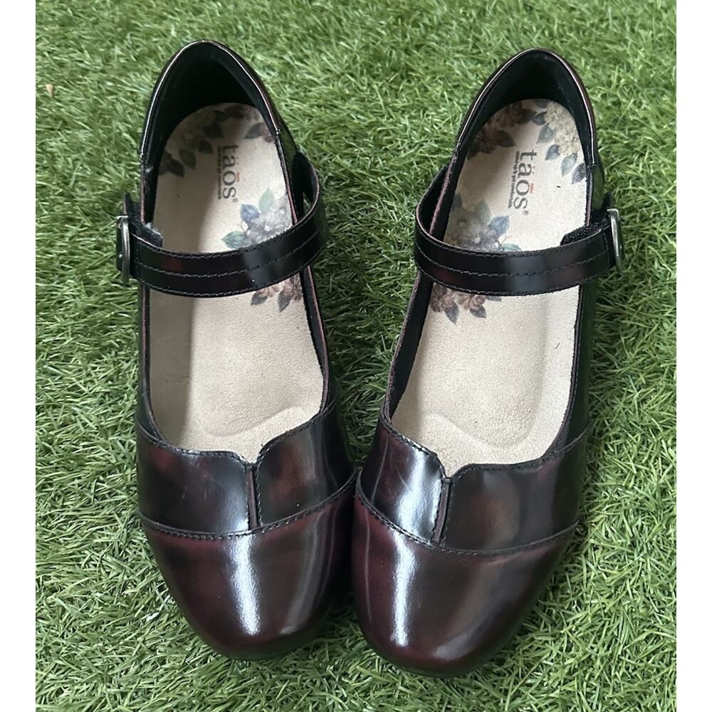 Taos Balance Mary Jane Leather Shoes Womens Sz 8 Dark Cherry Comfort Heels Strap